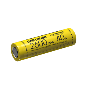 IMR18650 2600mAh 40A — Capacity: 2600mAh Voltage: 3.7V Max pulse discharge: 40A Max continuous discharge: 25A